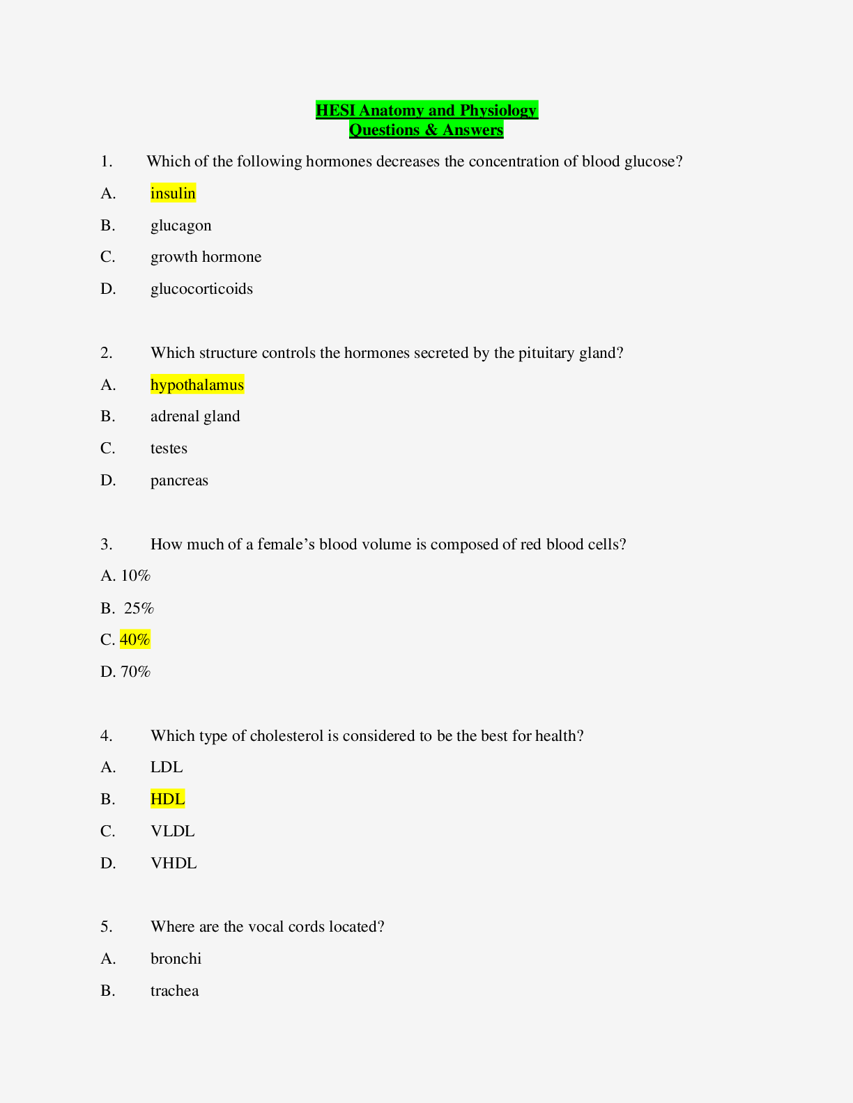 Preview image for HESI Anatomy and Physiology Questions & Answers